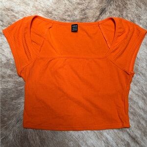 SHEIN Vibrant Orange Ribbed Crop Top M